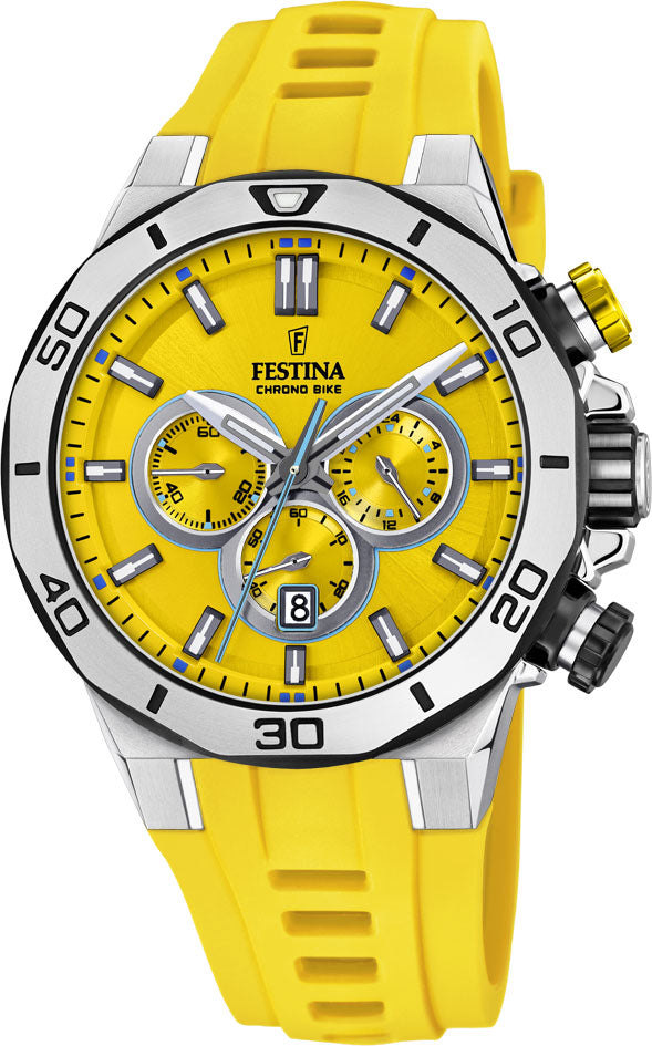 Festina 100m,rem gul,stål,chrono bike F20449-A